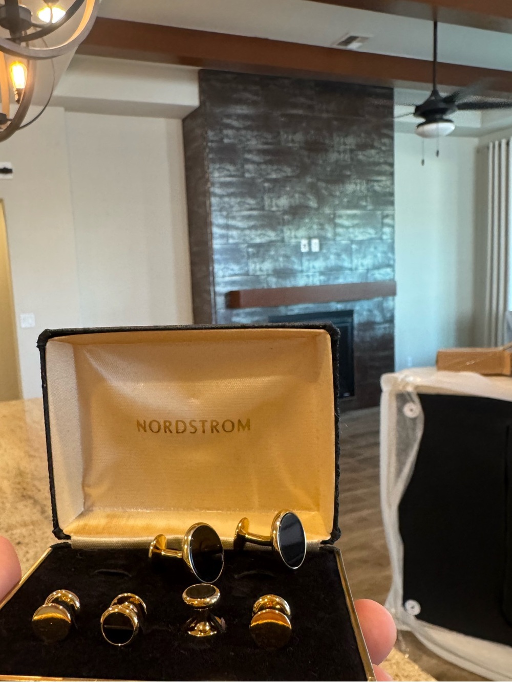 Nordstrom Gold and Black Men’s Cufflinks with Matching Studs